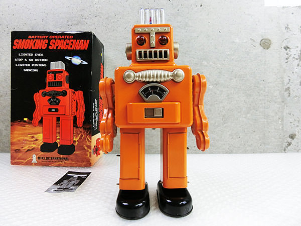 ブリキ ロボット スモーキングスペースマン オレンジ 箱付き 買取